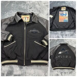 VTG Y2K Avirex Varsity Sports Jacket Mens 3XL Black Wool Leather Bomber